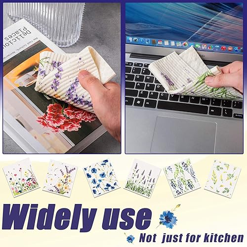 Miniatura 7 de Remagr Toallas suecas de cocina de flores silvestres paños de cocina reutilizables con esponja de limpieza absorbente de secado rápido lavables sin