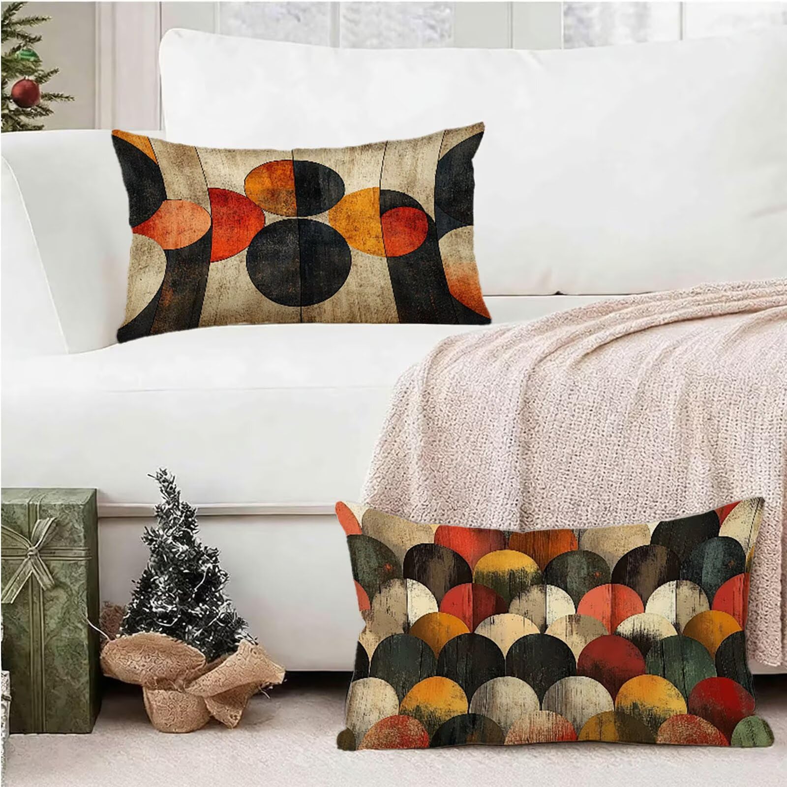Federe Cuscino 60x80 Set di 2, Rosso Federe Cuscini Divano Lino, Rettangolari Copricuscini 60x80cm Con Cerniera Invisibile, Copricuscino per Camera Letto Casa Decorazioni Regalo, Geometria kj-2171