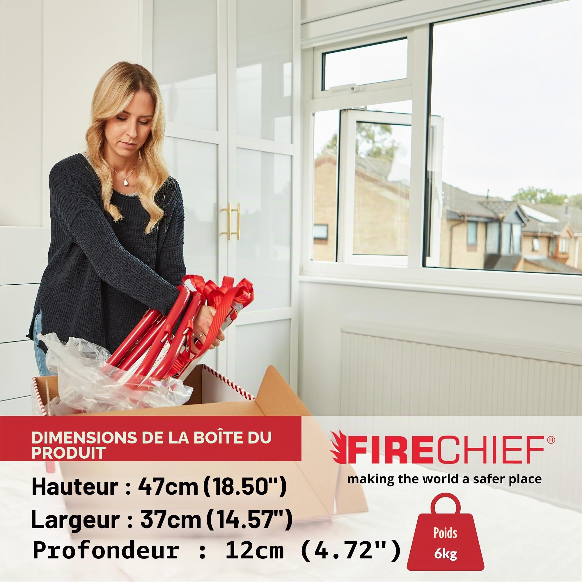 Firechief Escabeau pliable 3 étages FEL730 avec marches extra larges