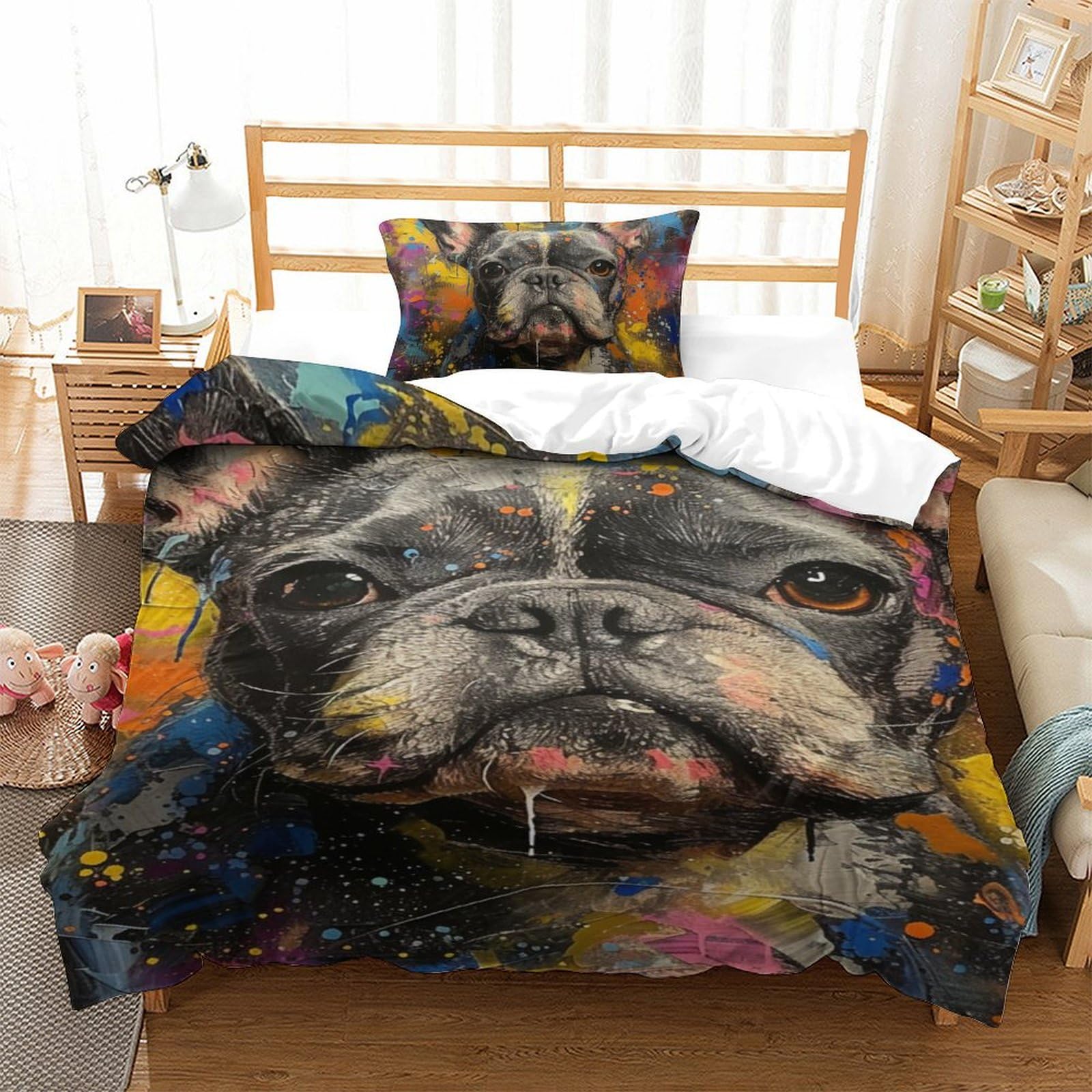 Bouledogue Français housse de couette 3D pour illuminer la chambre des enfants