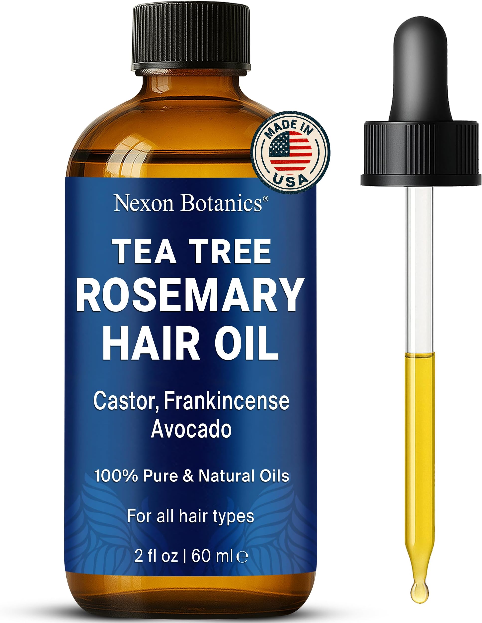 Tea Tree Rosemary Oil for Hair Growth 2 fl oz - Scalp Treatment with Castor, Frankincense & Avocado Oils - For Dry, Damaged Hair - Nexon Botanics