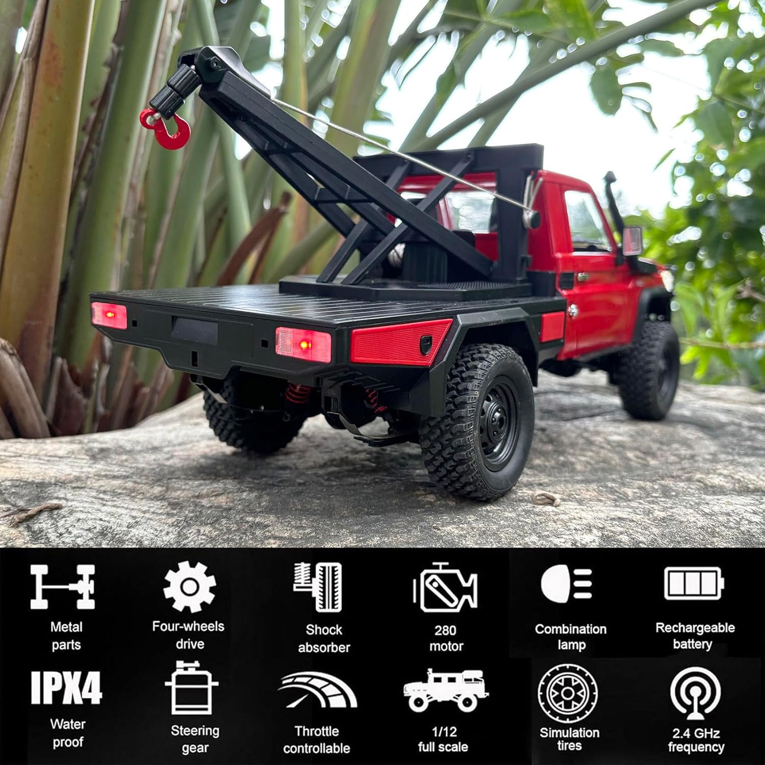 WPLDEWAN MN82T RC Truck with Crane 1/12 RC Crawler Off Road Remote Control Rock Crawler 4x4 Pickup RTR All Terrain 280 Motor Proportional Throttle Steering 2 Speed Hobby Toy for Adult