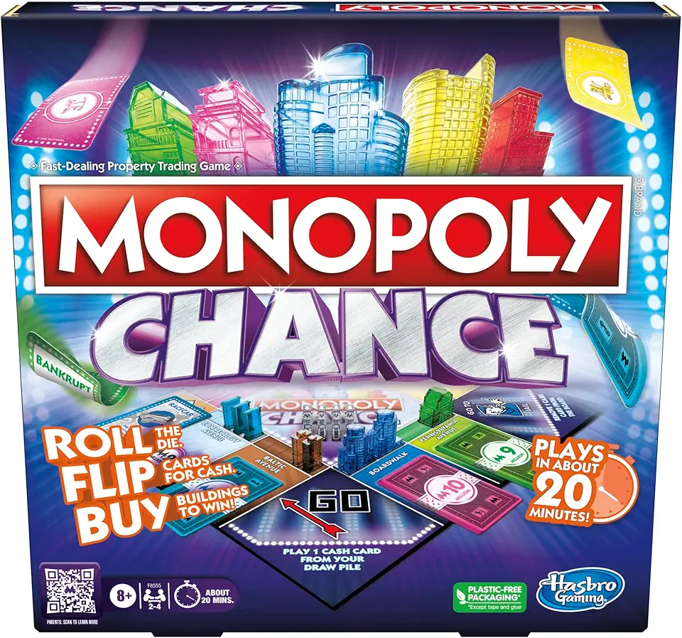 Monopoly Chance Board Game for Adults and Kids | Fast-Paced Family Party Game | Ages 8+ | 2-4 Players | 20 Mins. Average (Amazon Exclusive)