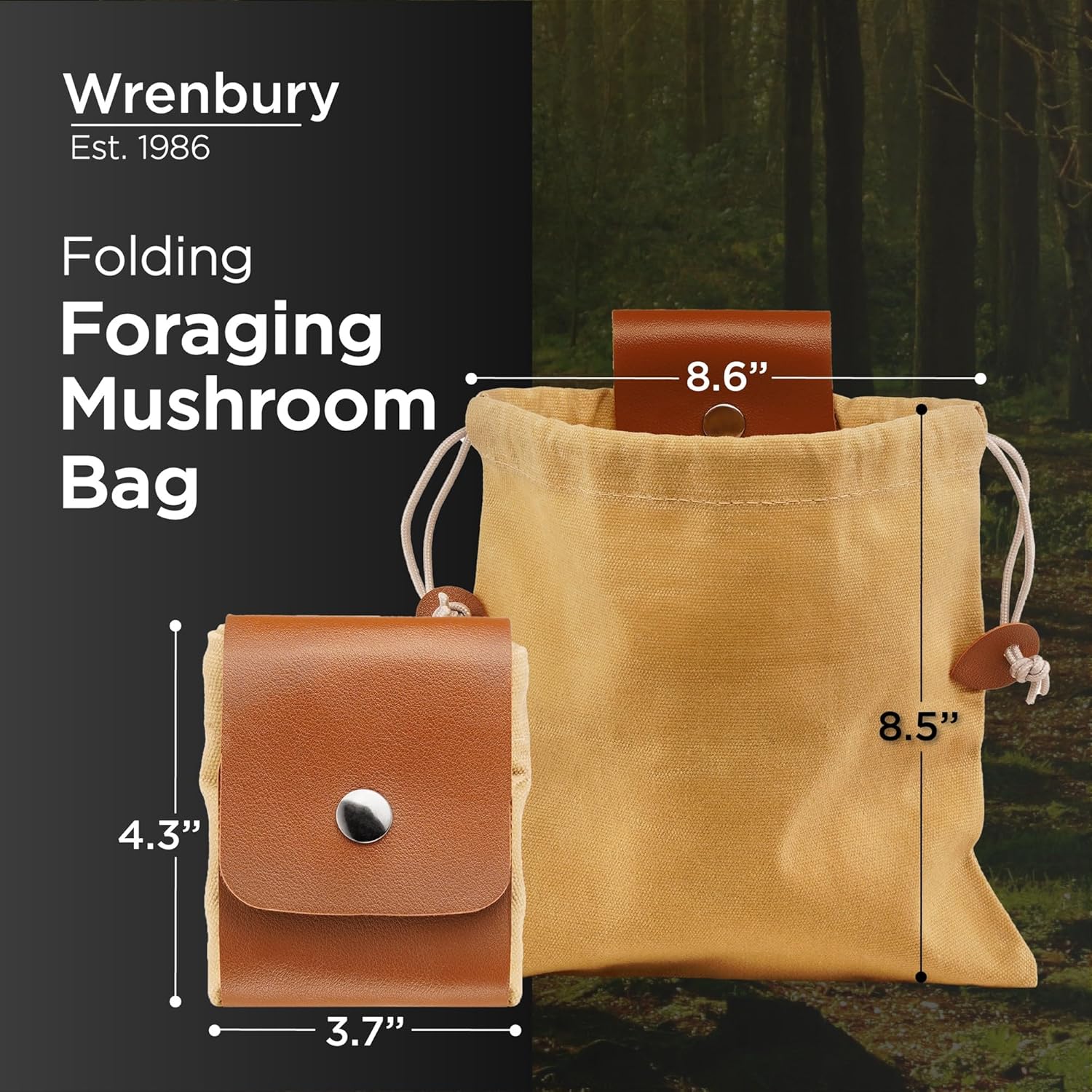 Wrenbury Mushroom Hunting Bag - Waxed Canvas Mushroom Forager Pouch - Foldable Bags for Foraging Gifts 8.75” - Image 2