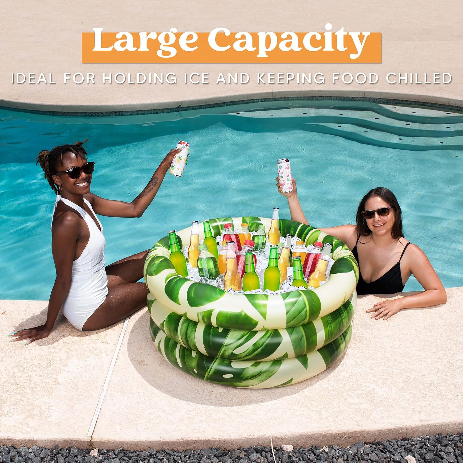 Sloosh 2 Pack Round Inflatable Cooler, 35" Inflatable Party Cooler, Tropical Beach Party Decoration for Summer Pool Party, Luau Party
