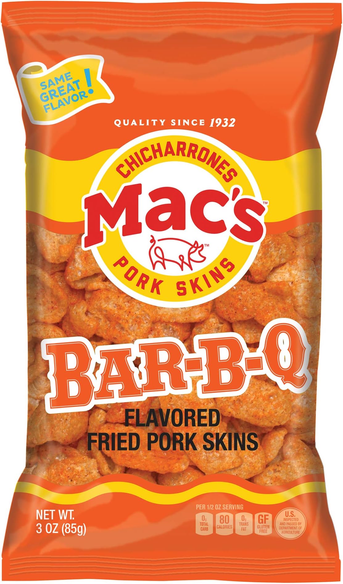 Mac's Pork Rinds, Fried Pork Skins, Chicharrones, BBQ