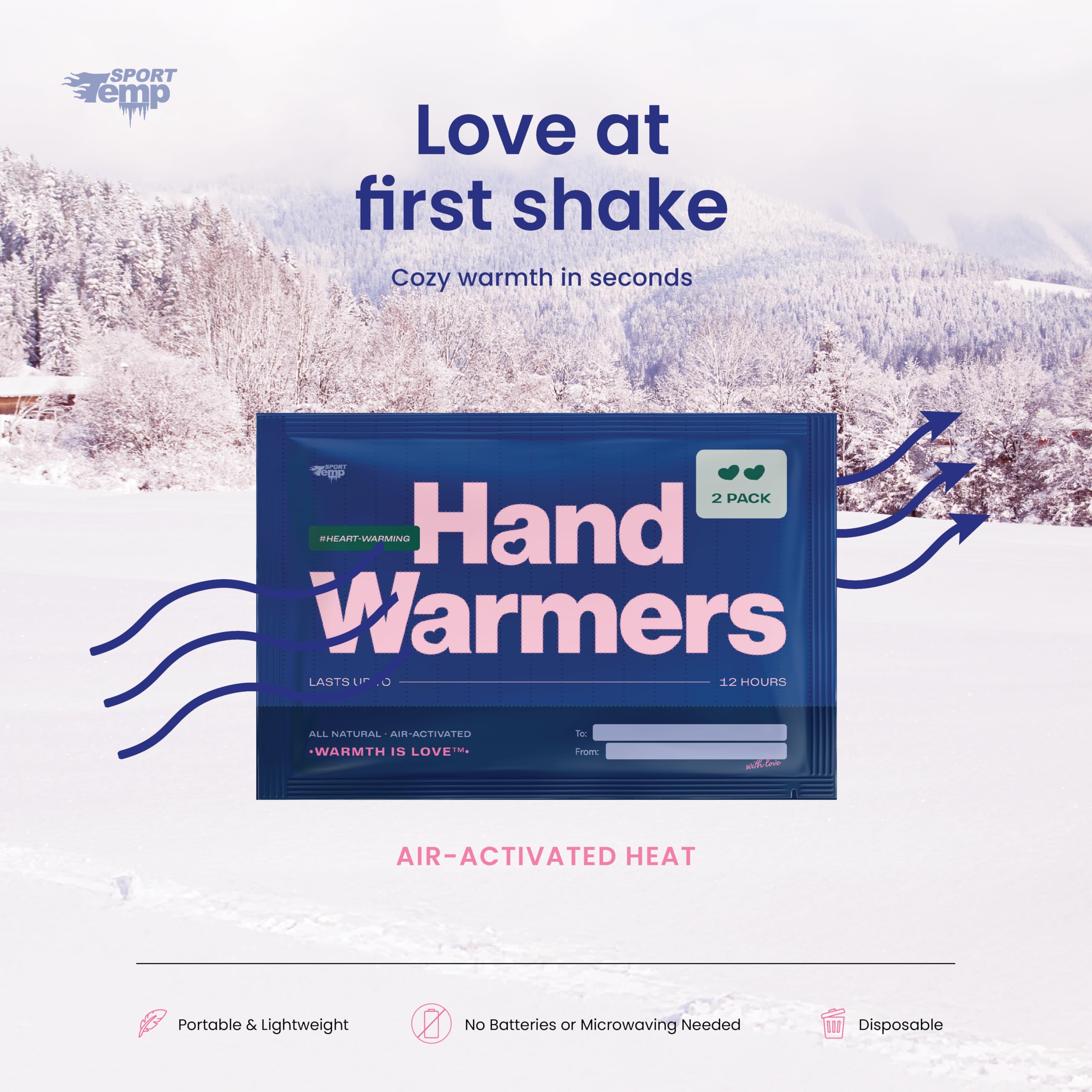 Heart Shape Hand Warmers (30 Pairs) - Up to 12 Hours of Heat, Super Long Lasting - Easy, All Natural - Air Activated, for Body & Hands - Odorless Hot Hand Warmer - Sport Temp