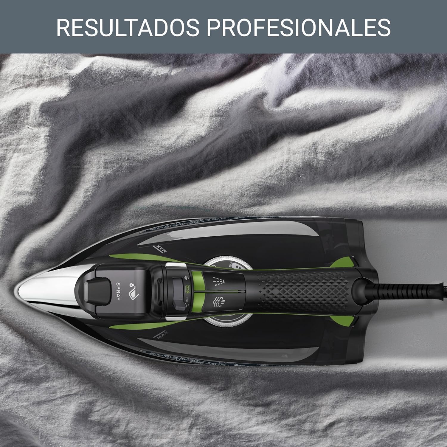 Rowenta Eco Intelligence, Plancha de vapor Antical de 2500 W, distribución óptima del vapor, tiempo de calentamiento rápido, 1 L, elimina hasta el 99,99% de bacterias, negro/verde, DW6330 - 4