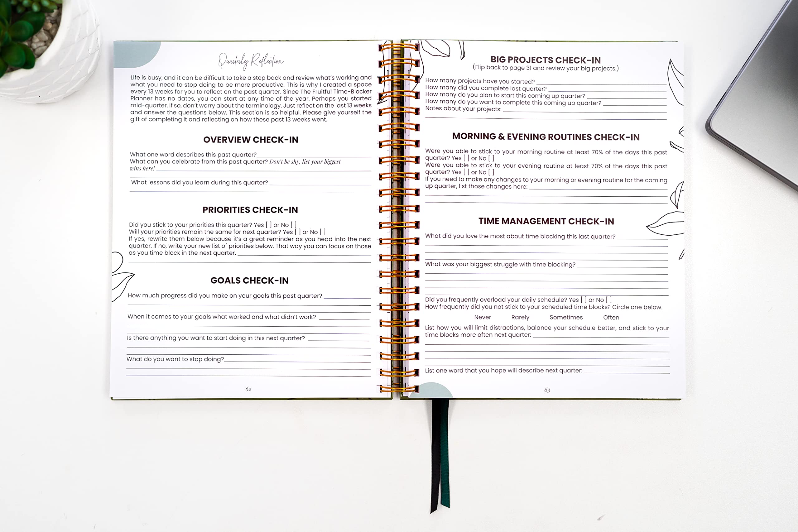 52 Wochen, undatiert, Zeitblockierplaner, Produktivität steigern und das Zeitmanagement verbessern, Jahres- und Monatsziele festlegen, Hardcover, Spiralbindung, Anleitung zum Zeitblockieren (Grün