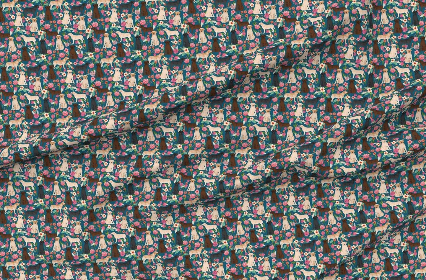 Spoonflower Fabric - Labrador Florals Yellow Lab Chocolate Black Cute Dog Dogs Best Floral Printed on Organic Cotton Sateen Fabric by The Yard - Sewing Quilting Apparel Home Decor