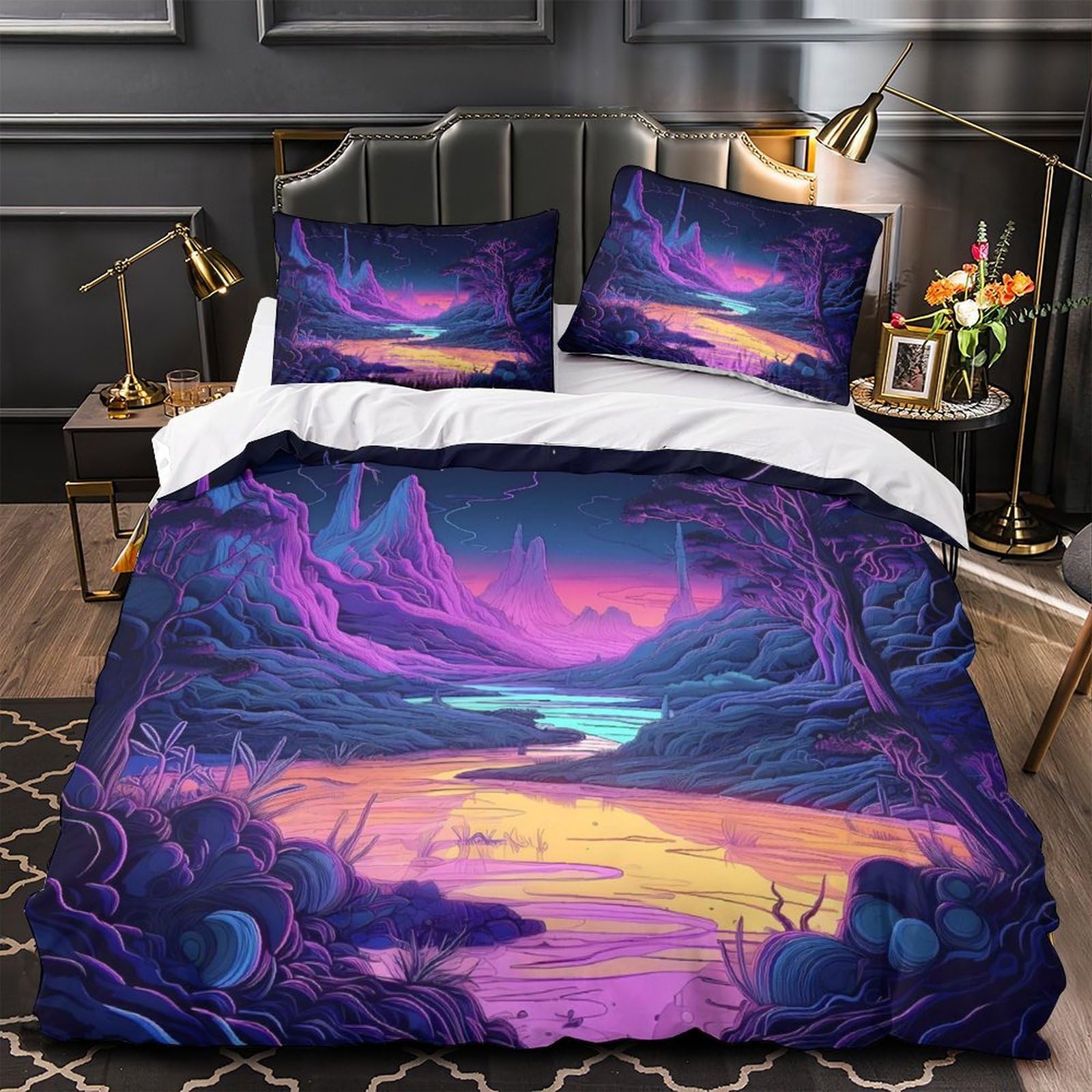 Housse de couette 135x200cm imprimée 3D paysage de fantaisie parure lit microfibre douce fille