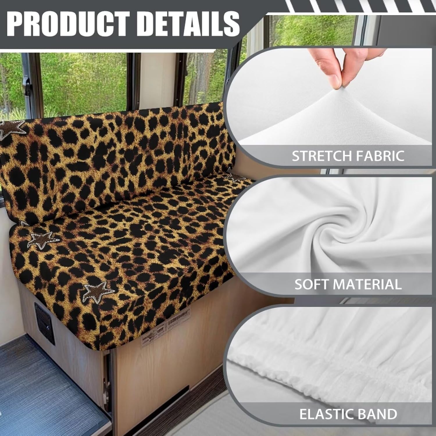 Brown Leopard Rv Couch Covers, RV Dinette Cushion Covers Stretchable RV Sofa Cover Loveseat Furniture Slipcover Couch Cushion Covers for Camper Sofa Bench 2 Pieces