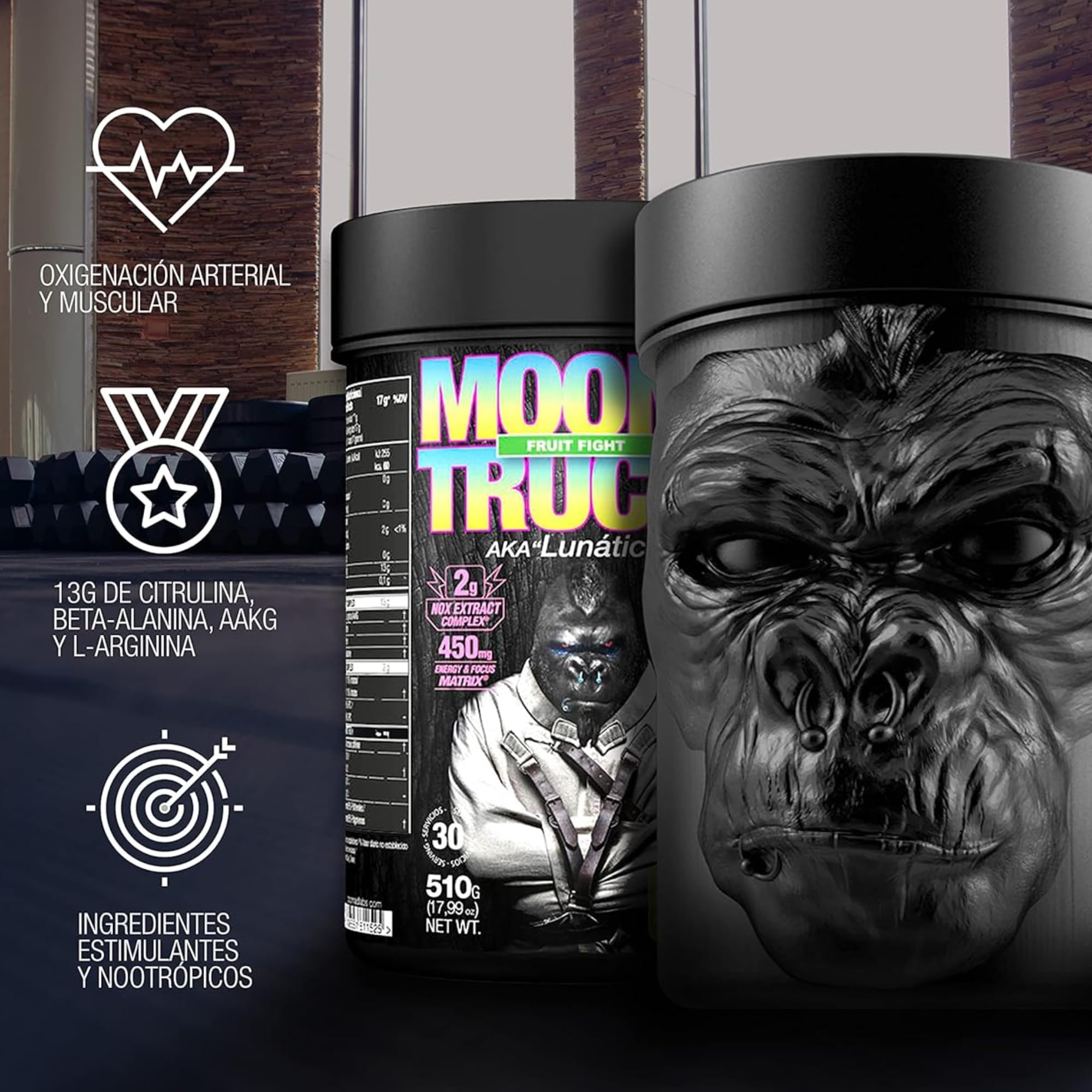 ZOOMAD LABS - Moonstruck II, Polvos Pre Entreno, Suplemente para Deportistas, Pre Workout en Polvo, con Cafeína, Citrulina y Extractos Vegetales - 510 g, Sabor Devil Cherry