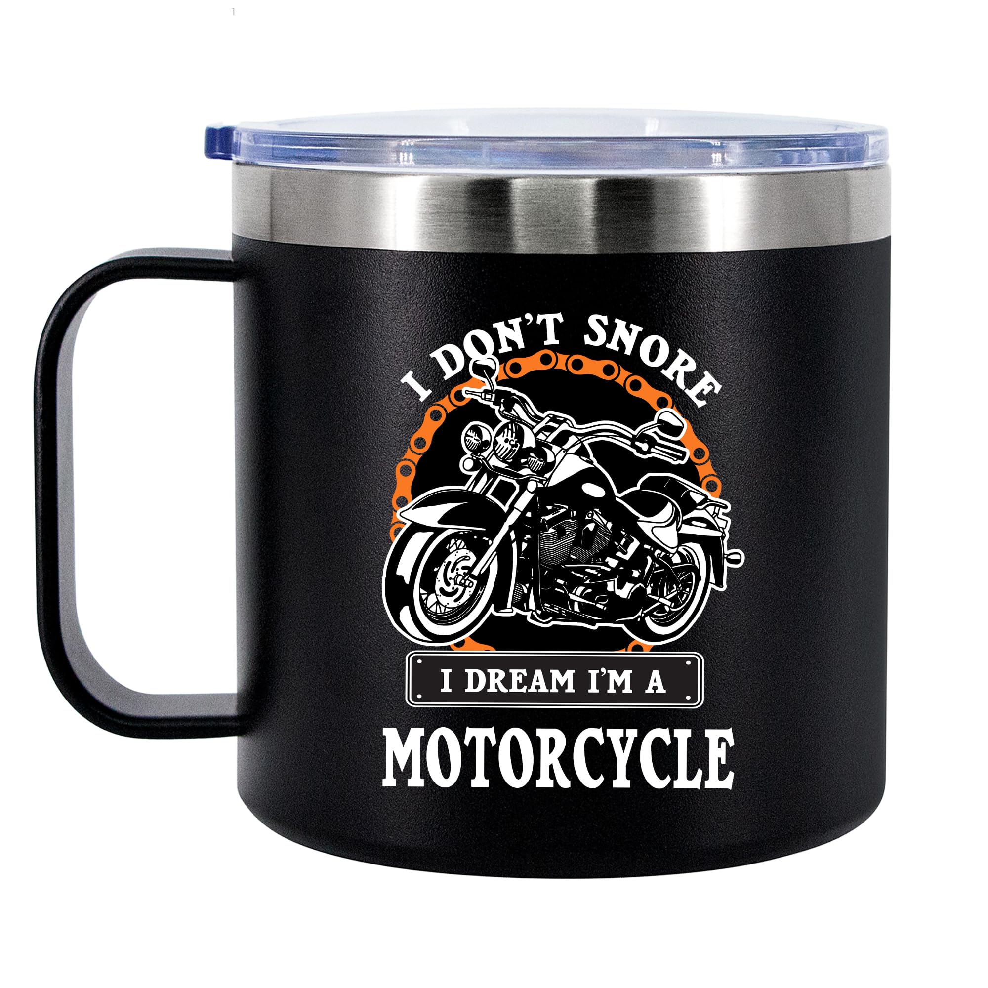 Panvola I Don't Snore I Dream I'm A Motorcycle Insulated Coffee Cup 14oz With Handle Lid For Snorers Biker Motor Bike Lover Rider 304 Stainless Steel