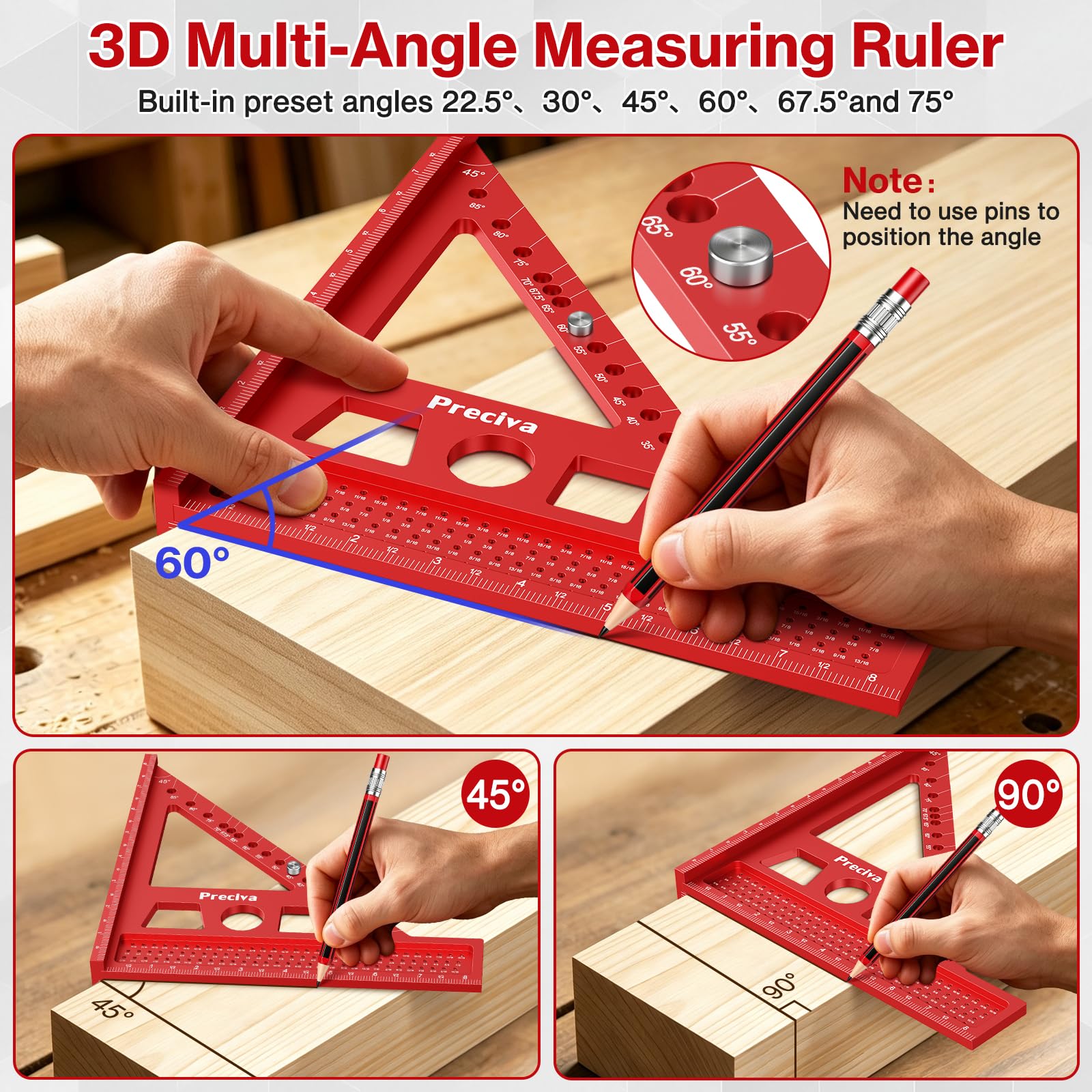 Preciva Kit cuadrado de carpintería 3D de 21.6 cm