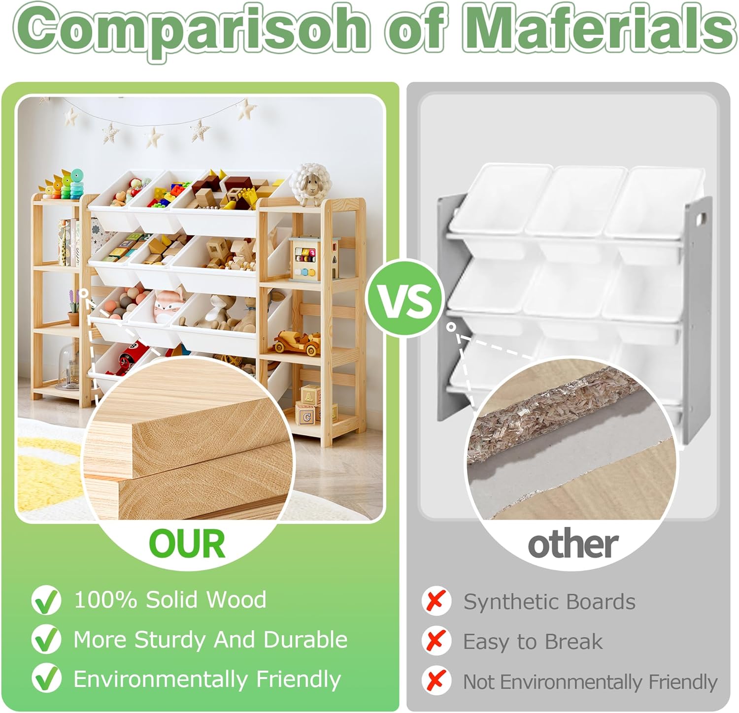 MallBest Extra Wide Toy Storage Organizer with 12 Bins and Dual Bookshelves – Solid Pine Wood Kids Toy Shelf and Bookcase for Bedroom, Nursery, or Montessori Playroom, (Natural)