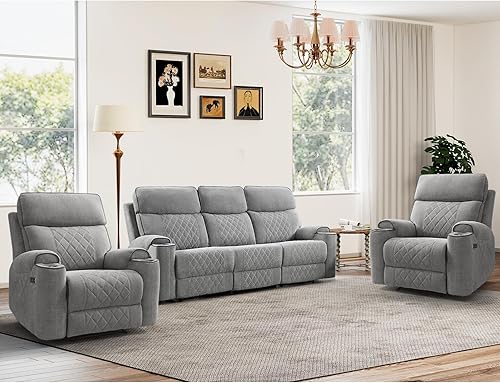 Miniatura 37 de Juego de sofá reclinable eléctrico de 2 piezas con puerto de carga, incluye silla reclinable eléctrica individual y sofá reclinable de 3 plazas para