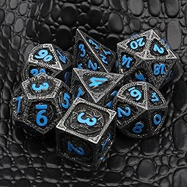 Haxtec Metal DND Dice Set Black Blue Dragon D&D Dice Set with Leather Dice Bag Metal Polyhedral Dice Compatible with Dungeons and Dragons Gifts TTRPG Dice