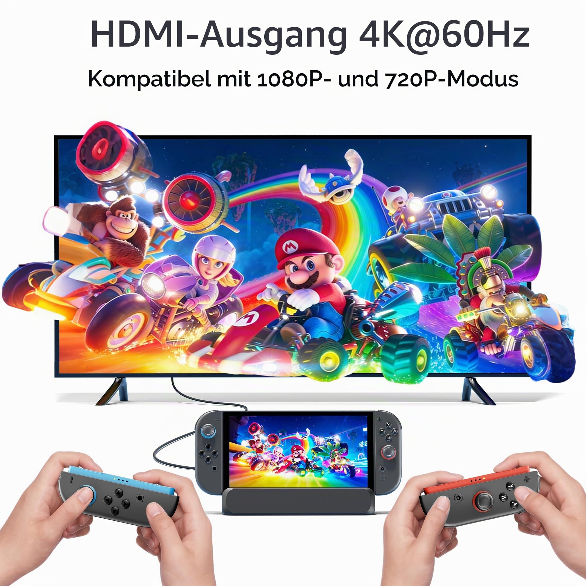 RREAKA für Nintendo Switch 2 Dock Station, tragbar 4K@60Hz HDMI-TV-Docking-Station mit HDMI-Kabel im Lieferumfang, USB-/Type-C-Anschluss, Ersatz für Switch 2 NUR