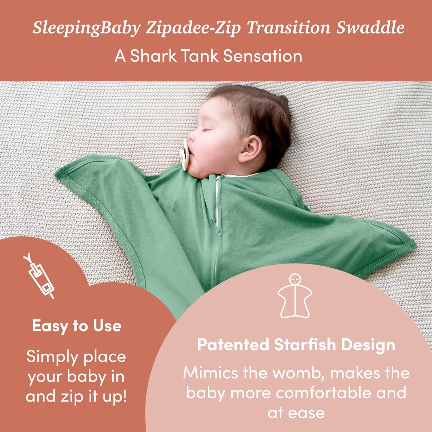 SleepingBaby Zipadee-Zip Transition Swaddle (Basil, X-Small for 3-6 Months) and Snuggle Strap (Grey, One Size) - Wearable Baby Blanket and Accessory for Easy Diaper Changes - Polyester, Spandex