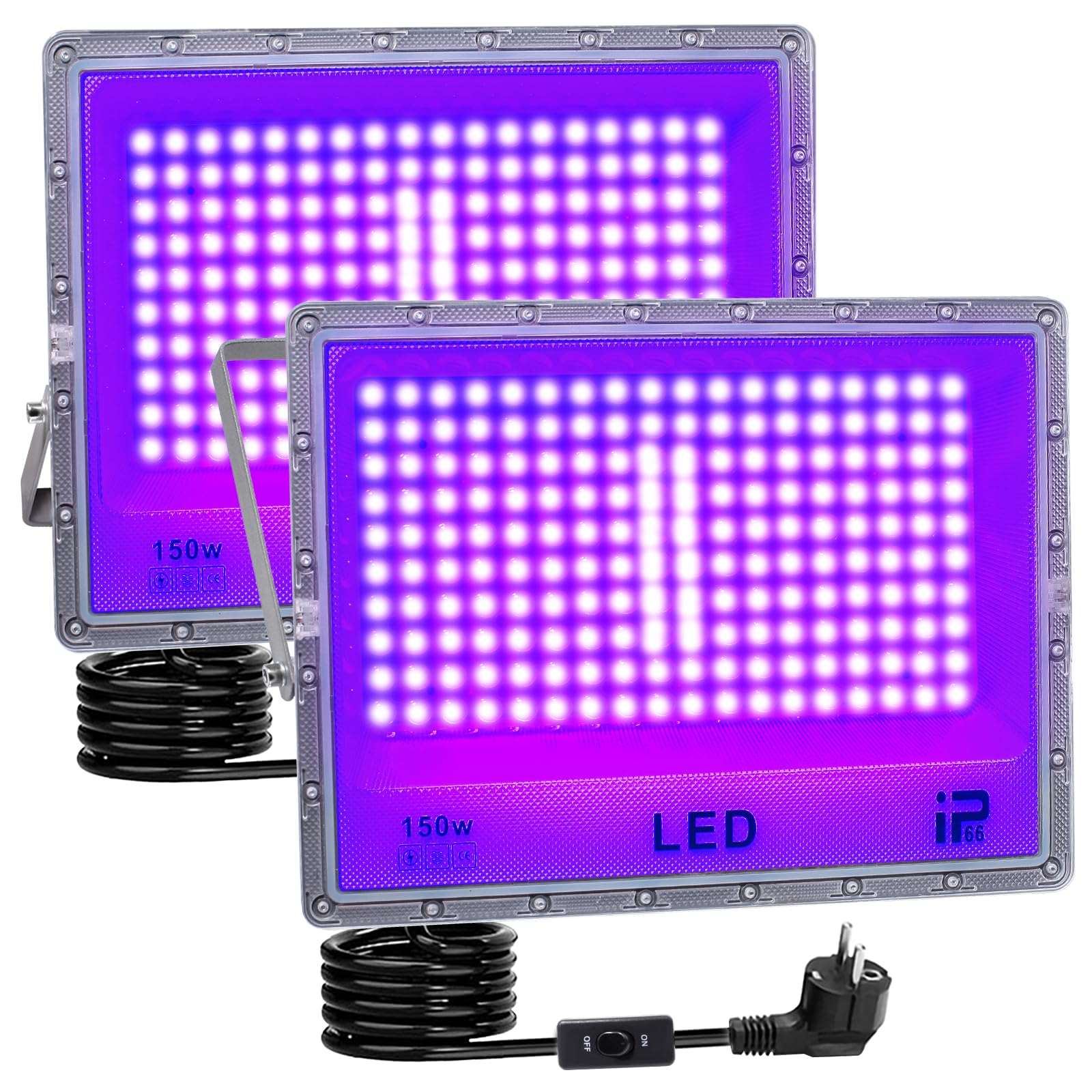 Luce UV LED 150W, Luce Nera uv 395-405nm, Faretto UV LED, Impermeabile IP66 Lampada ultravioletta, Faro uv per Festa fluorescente Halloween Natale Pittura del corpo