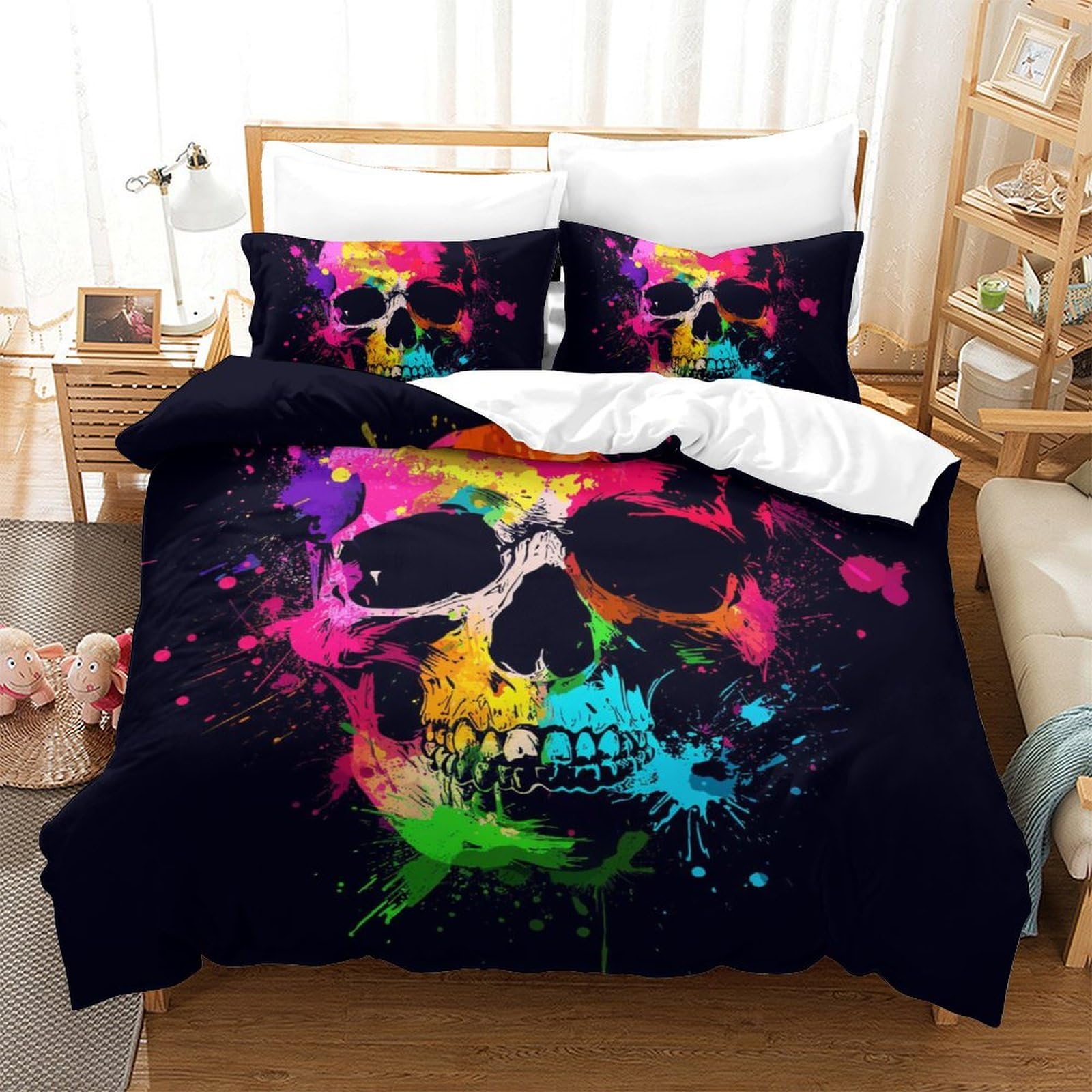 Housse de couette respirante anti-transpiration motif crâne 200x200 pour enfant