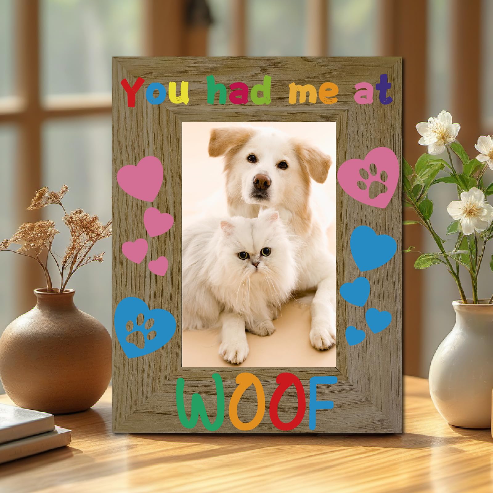 PRESSINART Dog Picture Frames 4x6 Wooden Woof Photo Frame You Had Me At Woof Brown Paw Print Heart Rectangle Pictures Display for Wall Hanging Tabletop Home Office Decor Pet Keepers Memorial Gifts