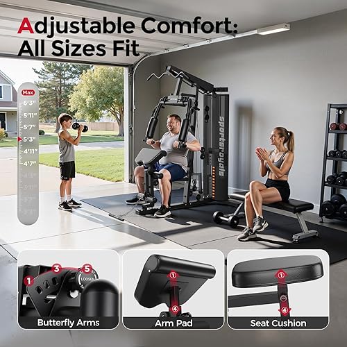 Miniatura 7 de Sportsroyals Equipo de gimnasio en casa, pila de peso de 150 libras, máquina de entrenamiento de cuerpo completo con sistema de polea para Con