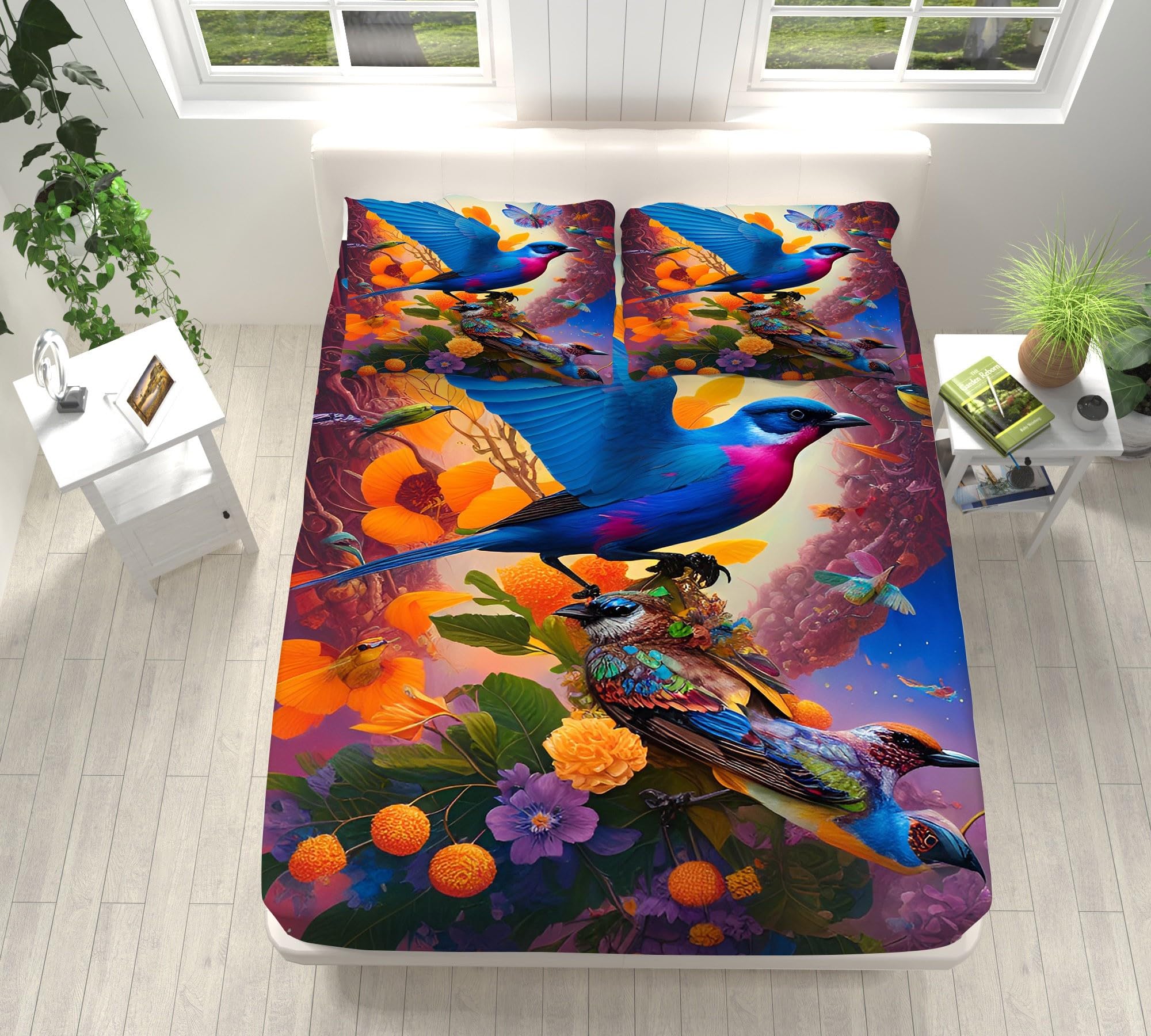 Drap housse en microfibre oiseau bleu de qualité supérieure pour grand matelas de 160x200