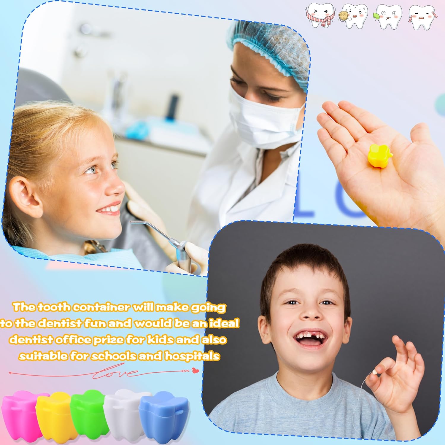 300 Pcs Kids Multicolor Tooth Savers Bulk Plastic Lost Tooth Holders Mini Tooth Treasure Chest for Boys Girls Keepsake Party Supplies Dentist Office Giveaways, 5 Colors