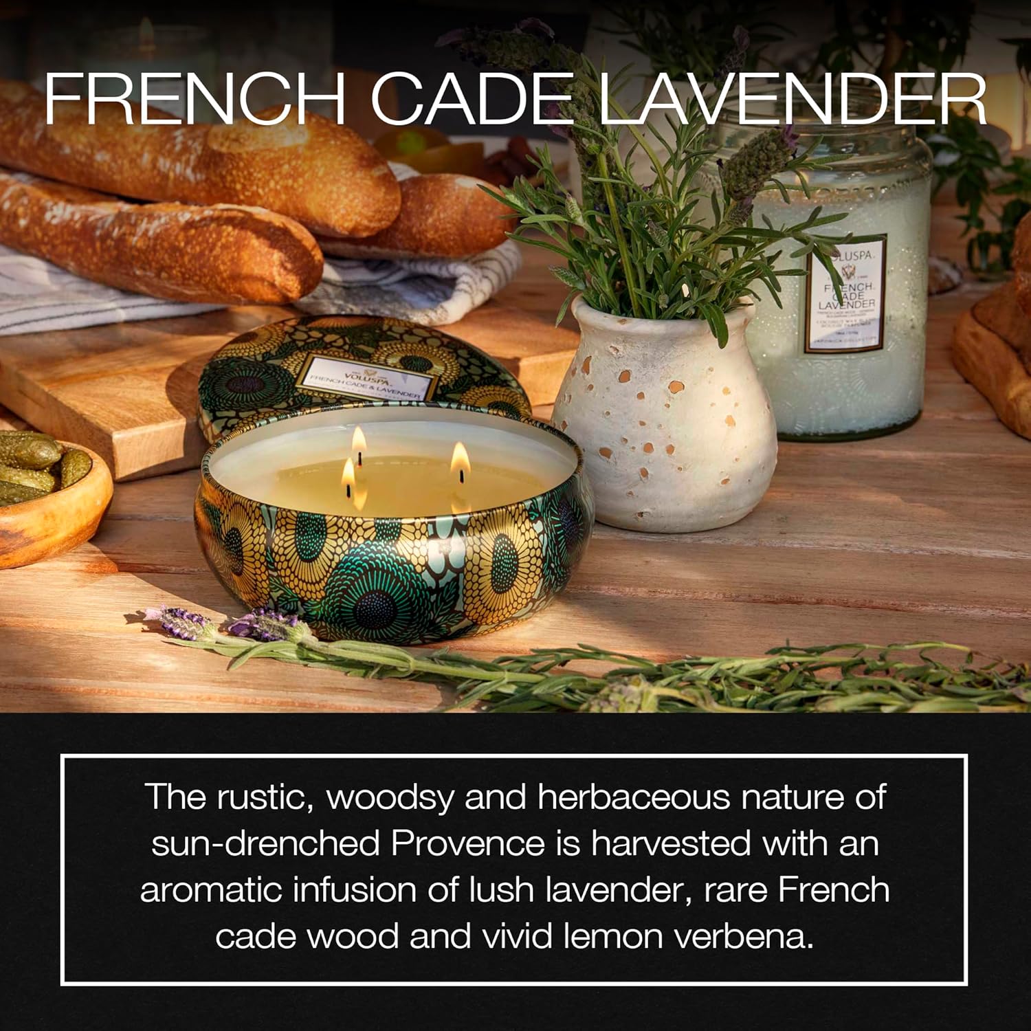 Voluspa French Cade Lavender, 3 Wick Tin Candle, 12 oz, 40 Hour Burn Time, Coconut Wax for Clean Burning, Handcrafted in the USA - Image 2