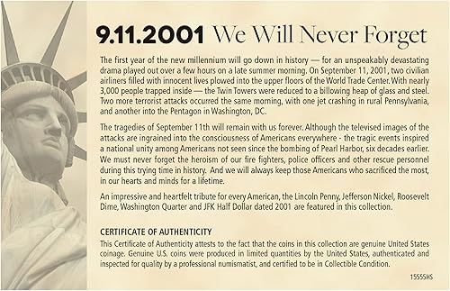Miniatura 5 de 9-11 Never Forget Coin Collection en caja de exhibición, 11 de septiembre de 2001 Juego de monedas de cinco piezas