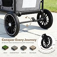 Vista 4 de Cochecito Wagon para 2 niños, carrito plegable para niños con arneses, mango doble ajustable de empuje, toldo extraíble, bandeja para aperitivos