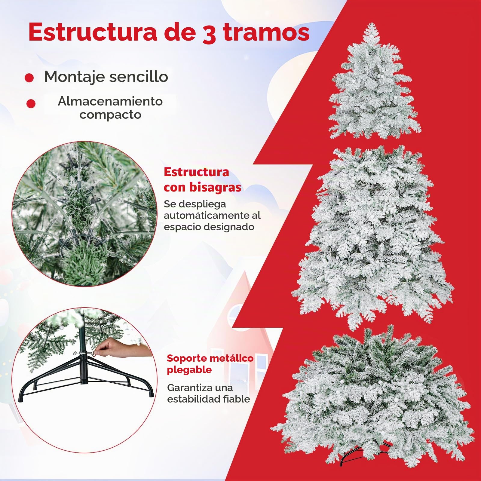 LIFEZEAL Árbol de Navidad Nevado con Luces Incorporadas (180 cm) (210 cm)