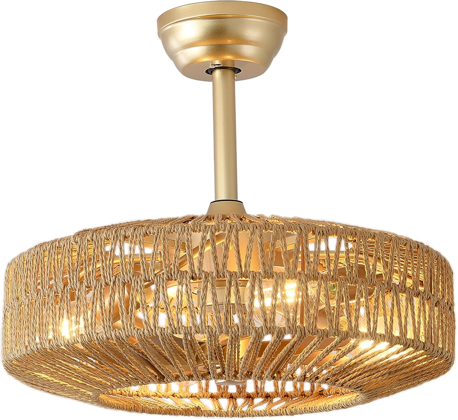 20 inch Boho Ceiling Fan with Light, 6 Speeds, Remote Control, Timer Function, Bladeless Design, Gold