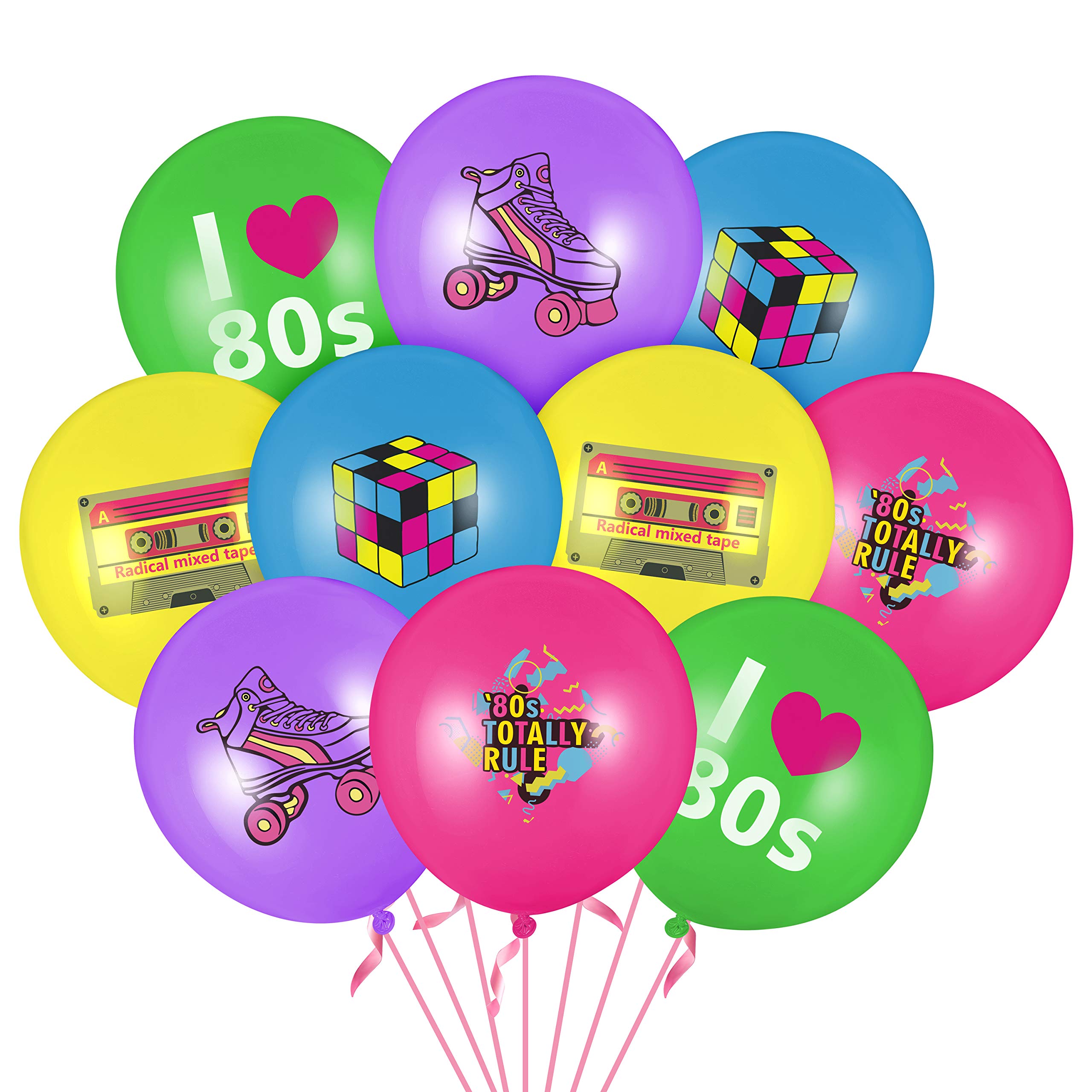 WATINC 52pcs I Love 80s Latex Balloons Set for 1980s Retro Party Decor, Back to the 80s Balloons for Birthday Neon Party Favor Supplies, 80s Retro Balloon for 1980s Throwback Rock and Roll Theme Party