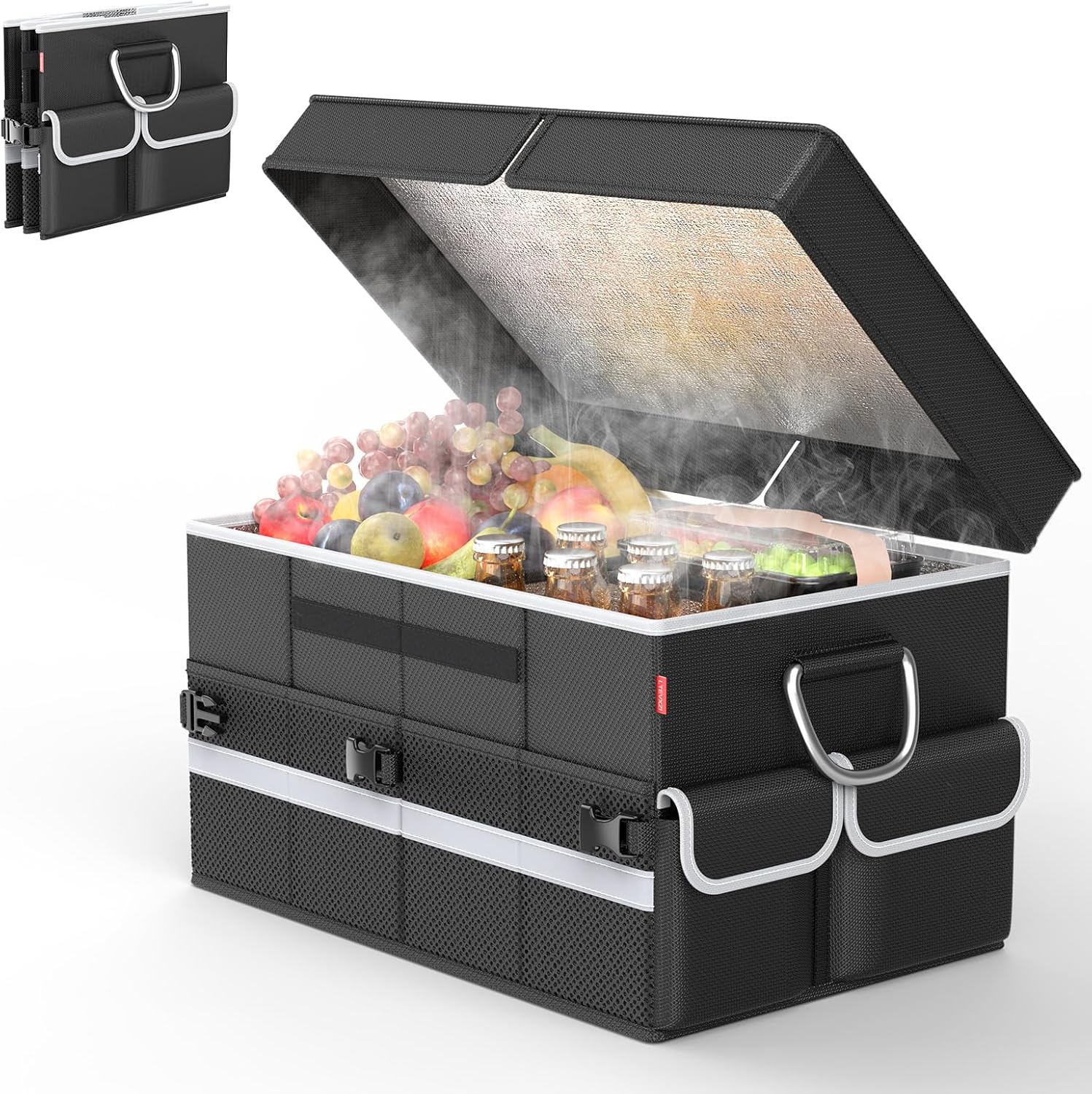 Cooler Bag  Soft Travel Cooler Holds 45 Cans, Stays Cold for 8H & Warm for 6H  Portable Car Trunk Organizer for Camping, Beach, Picnic