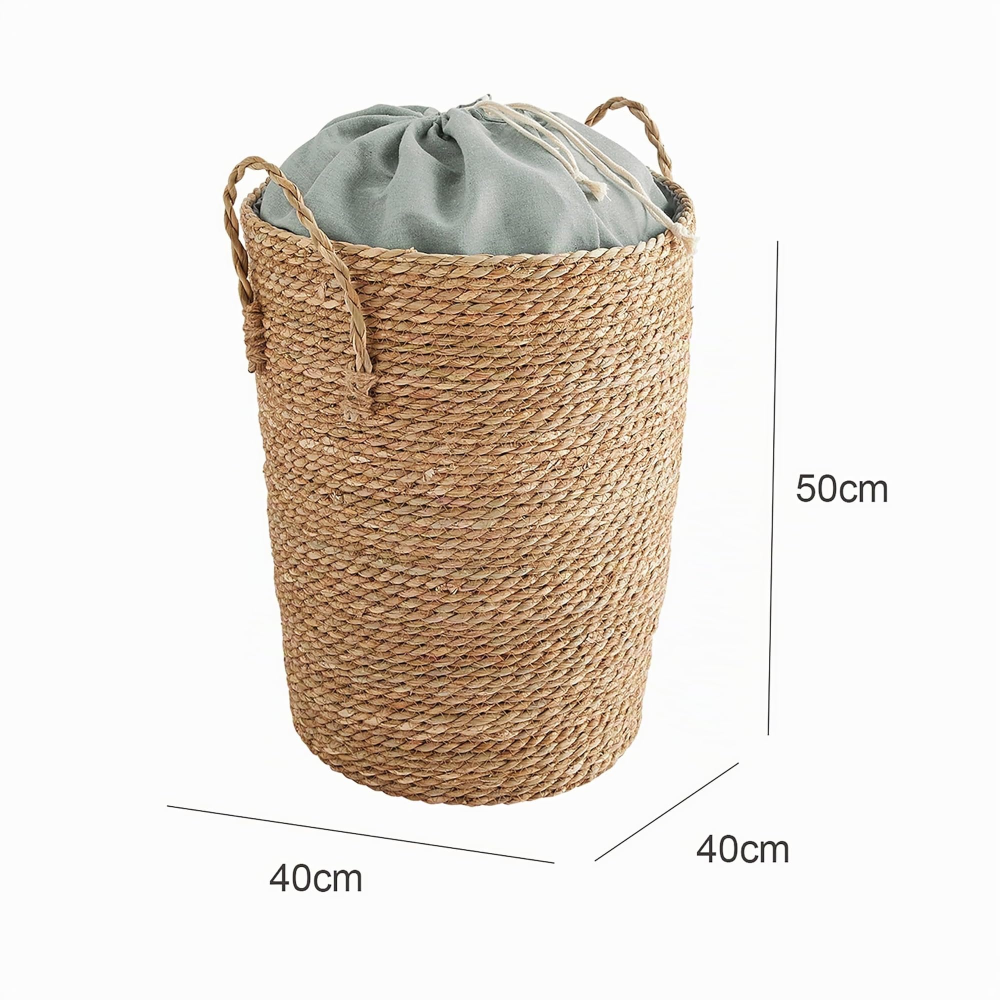 Box and beyond - Panier à linge - 40 x 40 x 50 cm - Jonc de Mer Tressé Bleu - Panier Rangement - Pratique et Décoratif