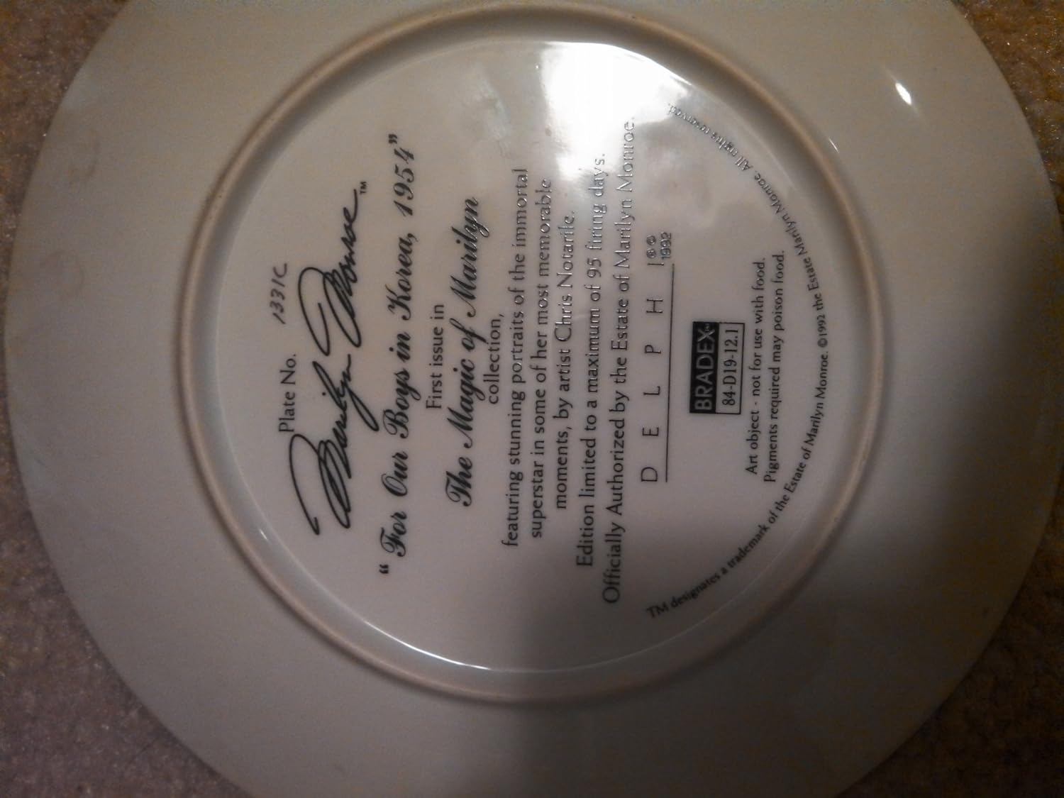 Delphi Original Limited Edition Collector's Plate - Marilyn Monroe: Strasberg's Student