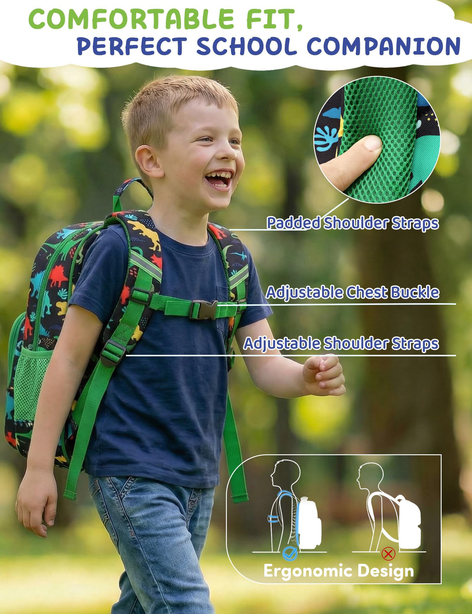 RAVUO Zainetto Bambino, Leggero Zaino Scuola Elementare Impermeabile Zainetto Asilo Bambina Carino Zaino Bimbo Zaino Ragazzo Zainetto Dinosauri Grande per Prescolare 2-10 Anni