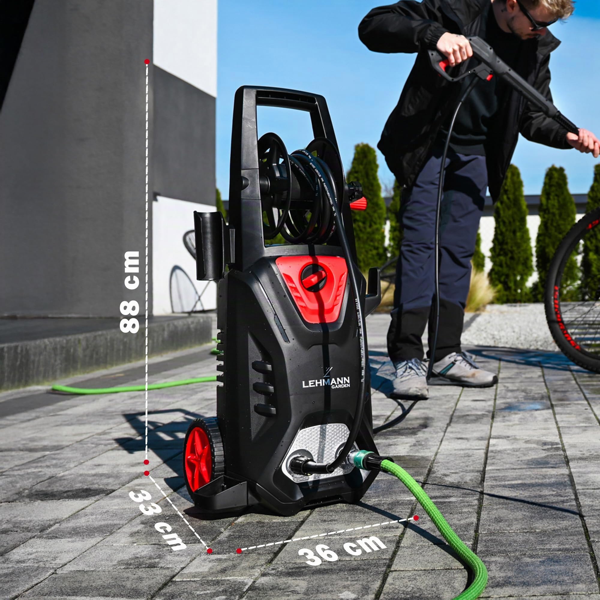 Lehmann Hidrolimpiadora de Alta Presion Hudson, 1800W, Presión Máx. de 220 Bares, 450 l/h, Bomba de Aluminio, Manguera de Alta Presión de 5 m, Limpiadora de Superficies Compacta