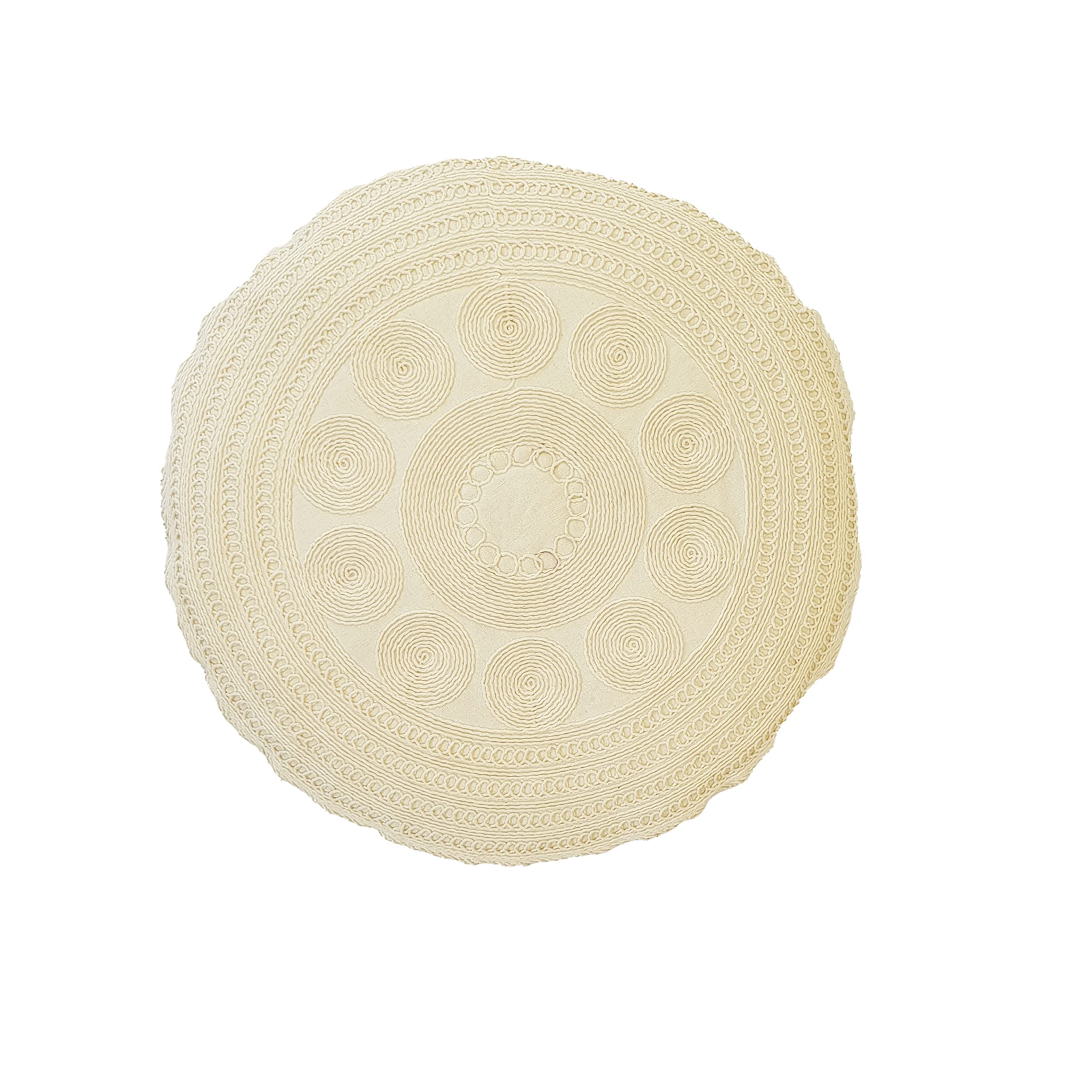 Cojín Redondo con Relleno Beige Bordado Ganchillo 40 cm Cojín con Relleno Incluido Decorativo Circular para Habitación Salón o Jardín Cojín Ibicenco