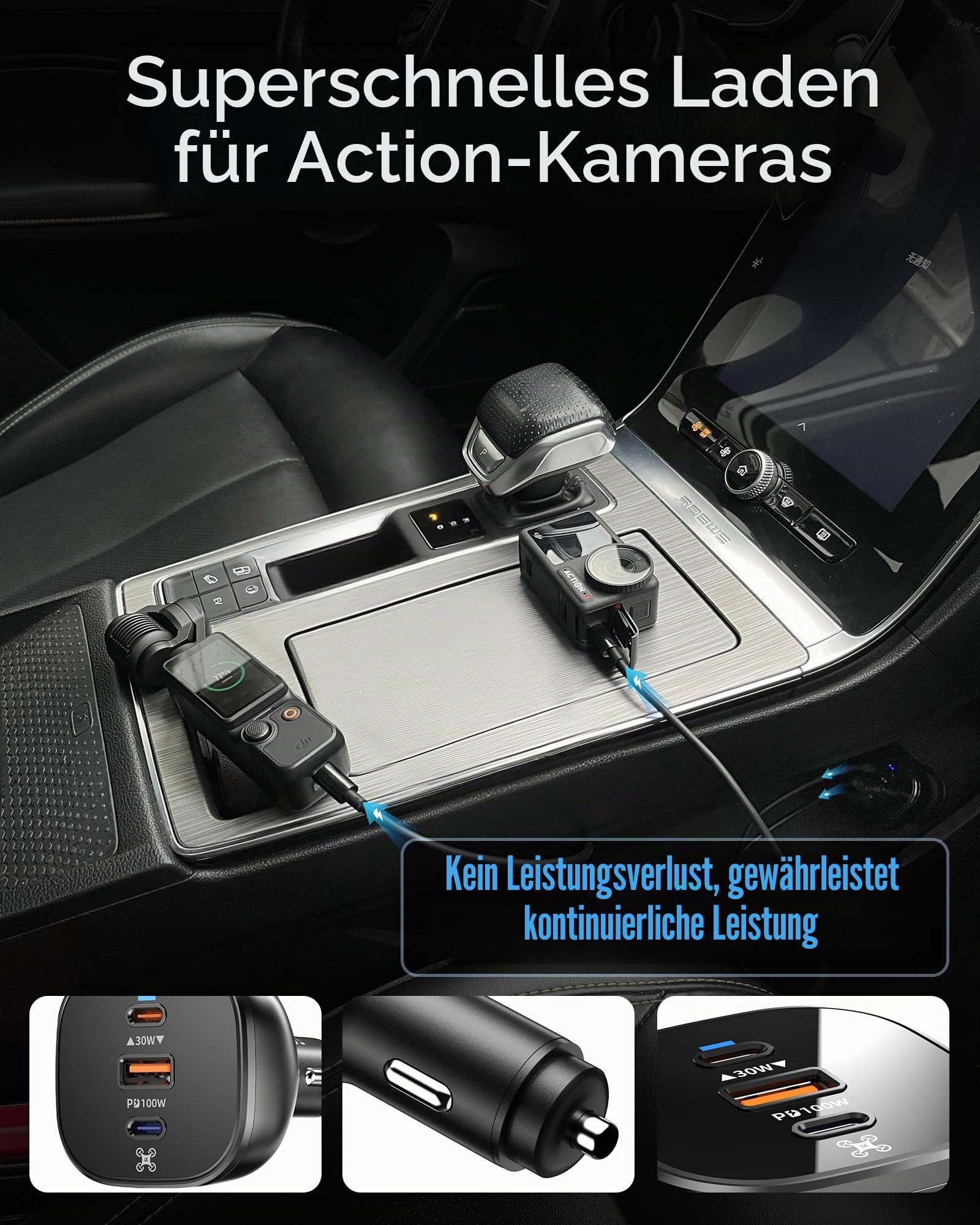 LKTOP 130W Drohne Auto Ladegerät Zigarettenanzünder für DJI, 3-Port USB-C/USB-A Kfz Ladegerät, Car Charger für DJI Mini/Air/Mavic 4 Pro/Mavic 3/Avata/Flip/Neo Series Drohne, Lade-Hub, Controller