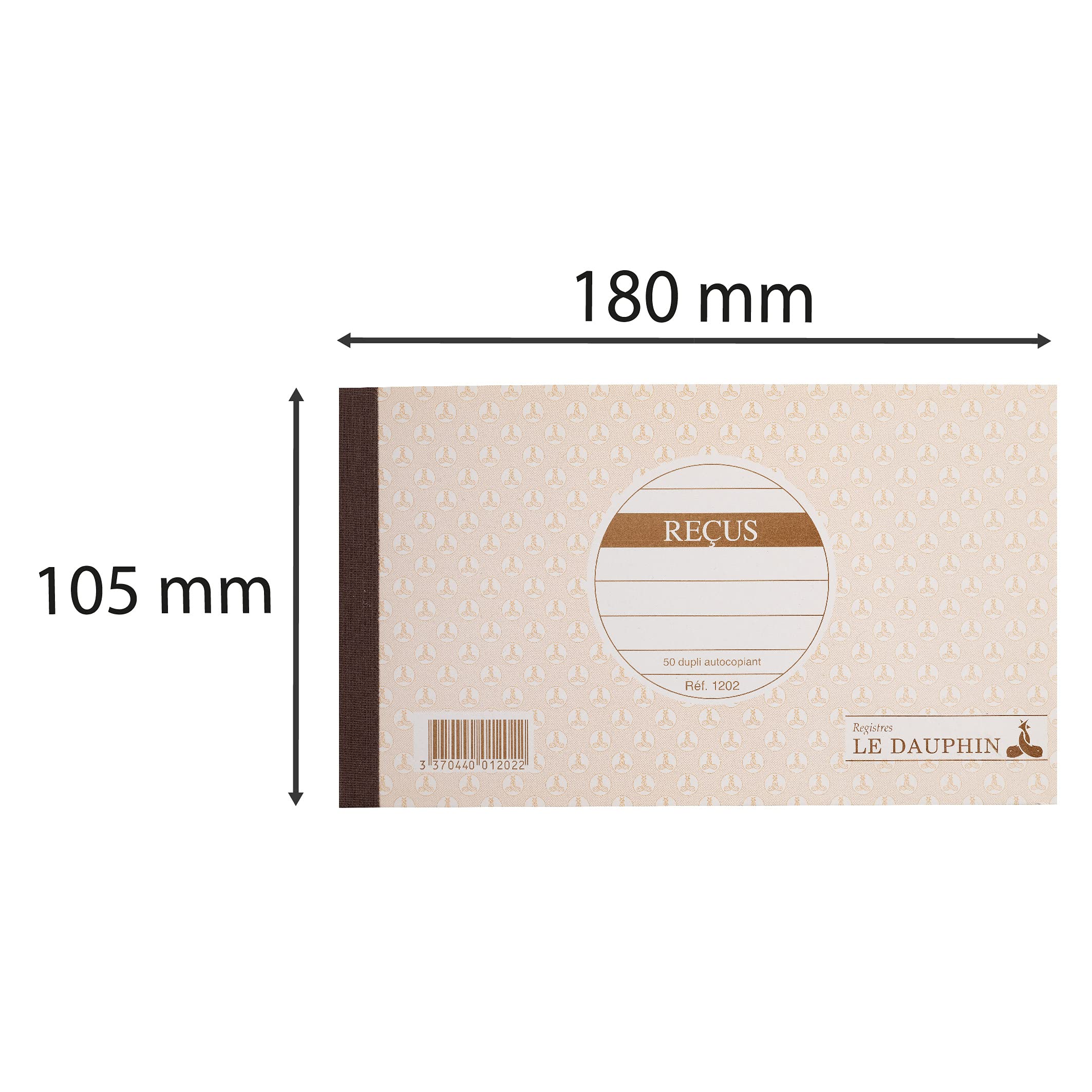 Le Dauphin - Réf. 1202D - Lot de 10 carnets REÇUS - papier autocopiant - duplicata (1 original et 1 copie) - 50 feuillets - format 10,5 x 18 cm - couverture vernie
