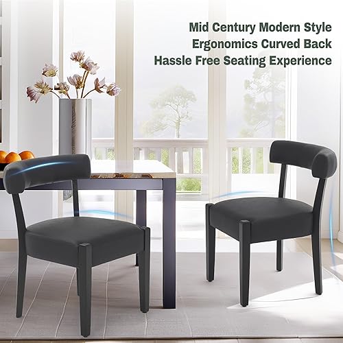 Miniatura 6 de Juego de 4 sillas de comedor negras, modernas sillas de cocina y comedor de piel sintética, sillas de comedor tapizadas de madera de mediados de