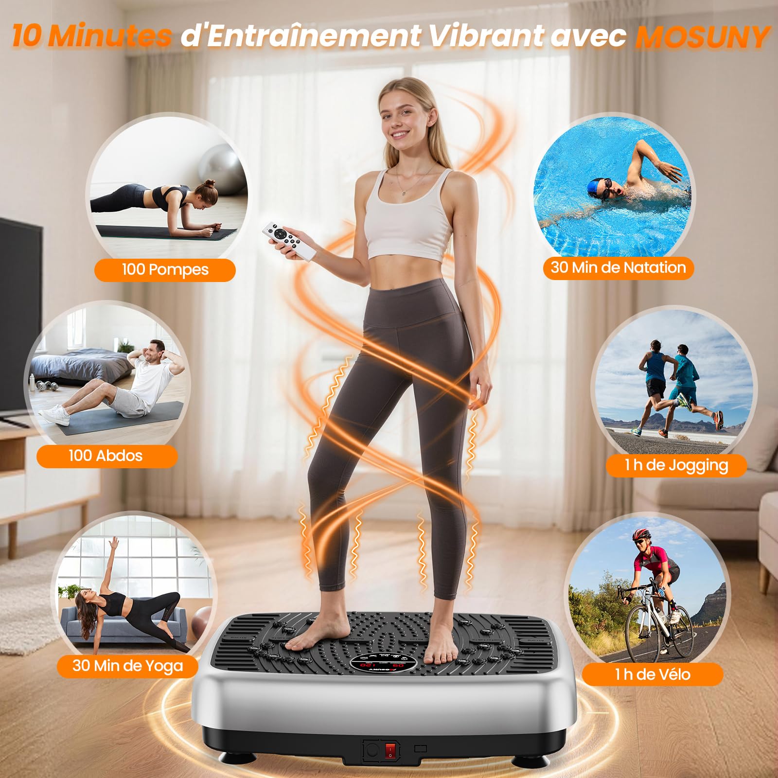 Plateforme Vibrante Perte de Poids, Plateforme Vibrante de Massage Lymphatique, Modèle 2025 Amélioré à Double Moteur Plaque Vibrante, Capacité de 204 kg, 1 à 120 Niveaux
