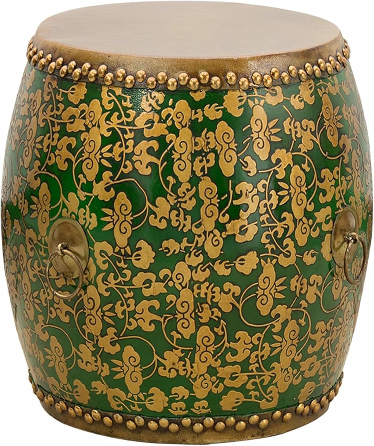 17.7" Chinese Wood Drum Garden Stool, Indoor/Outdoor Side Table, Chinoiserie Decorative, Classical Footstool Plant Stand, for Living Room, Bedroom, Patio