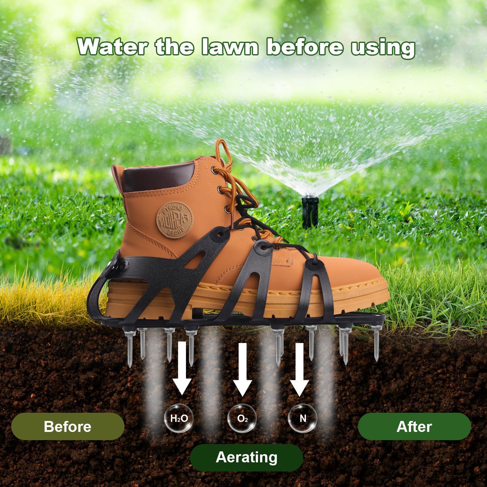 Arieggiatore Prato Scarpe, Scarpe Chiodate per Prato con 22 Chio, Cinghie Regolabili, Scarpe Chiodate Giardino, Scarificatore Arieggiatore Manual, Aeratore Scarpe da Prato per Erba Giardino Patio