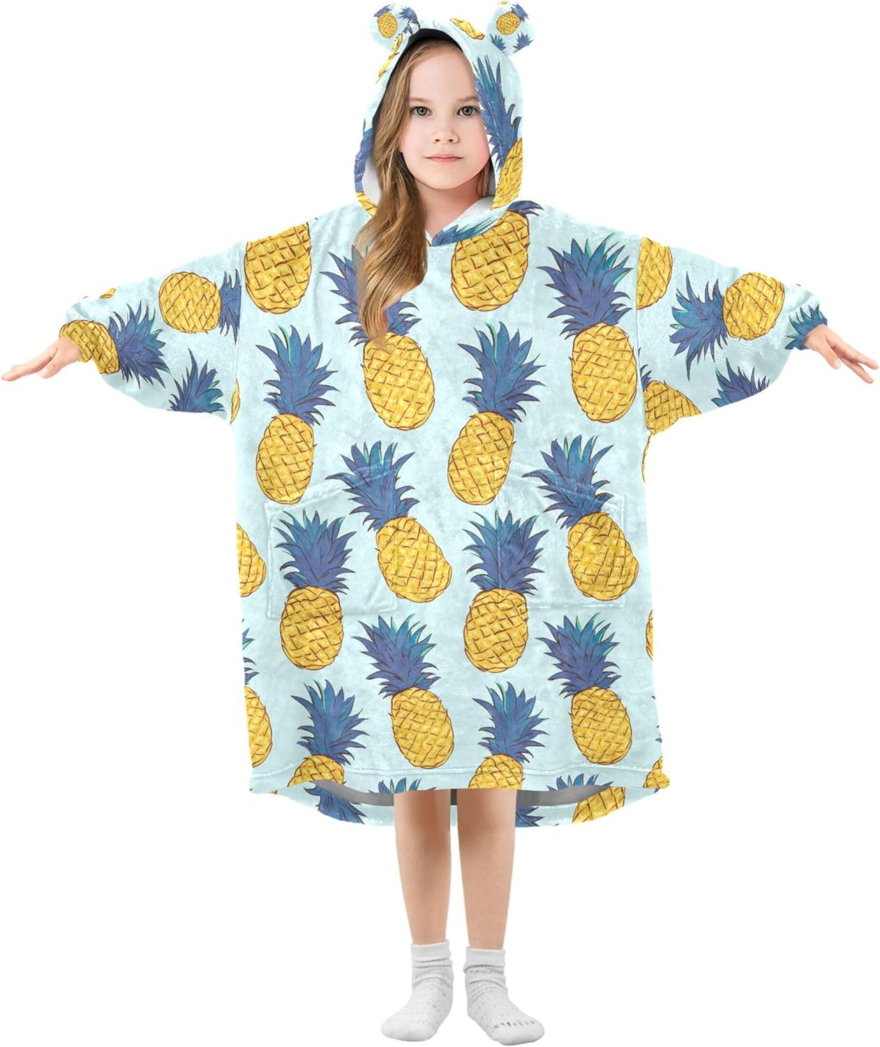Pineapple Fruit Summer Kids Wearable Blanket Hoodie with Pocket and Sleeves for Toddlers, Cute Hoodies Girls B0403887