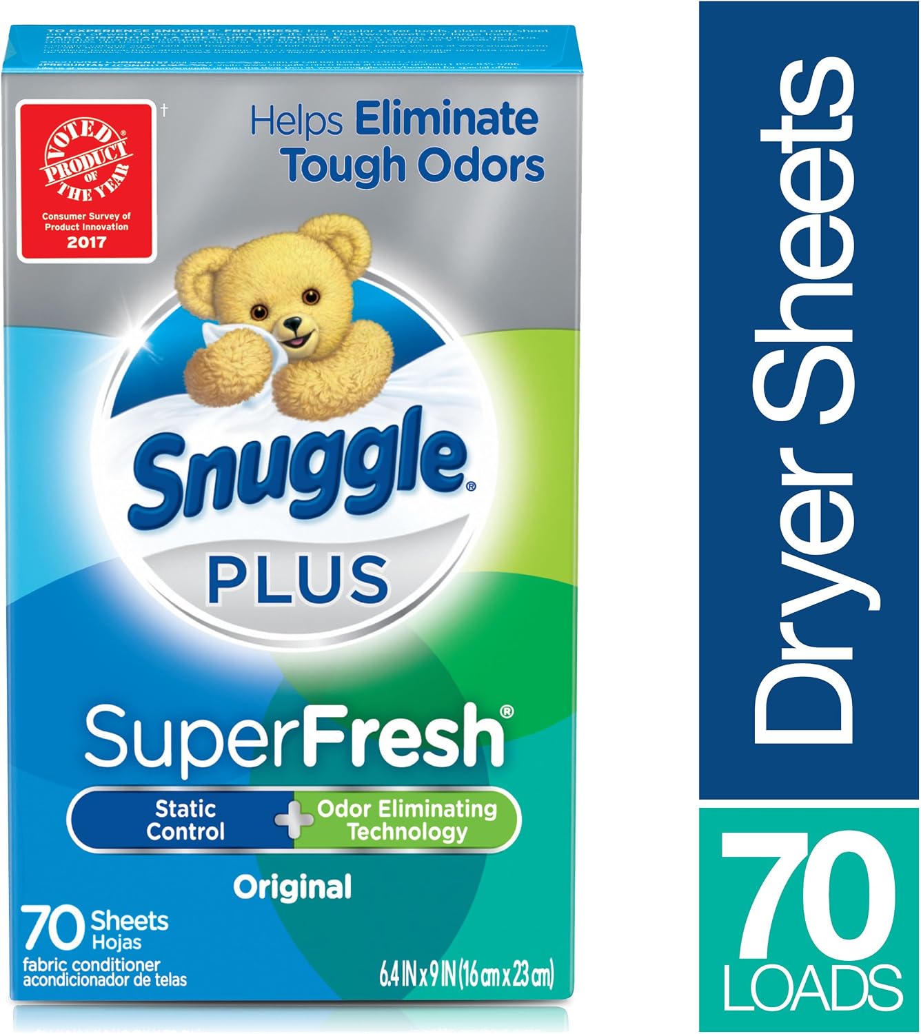 Snuggle Plus Super Fresh Fabric Softener Dryer Sheets with Static Control and Odor Eliminating Technology, EverFresh, 70 Count